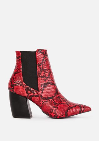 *clipped by @luci-her* Snakeskin Pointed Toe Ankle Boots - Red | Dolls Kill