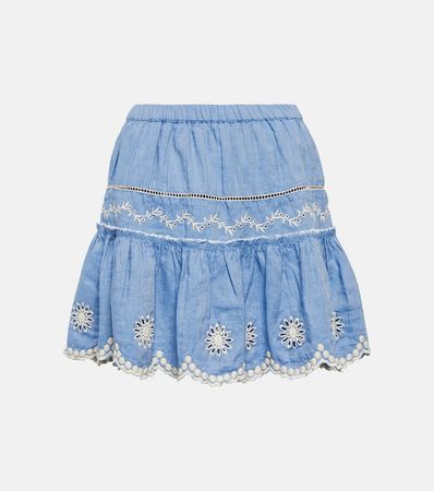 Cava Embroidered Cotton And Linen Miniskirt in Blue - Love Shack Fancy | Mytheresa