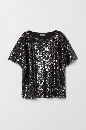 Top with Sequins - Black/silver-colored - Ladies | H&M US