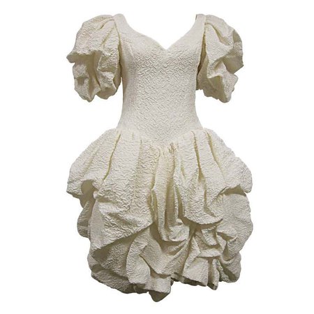 80s Silk Ivory Michael Casey Pouf Cocktail Dress For Sale at 1stDibs