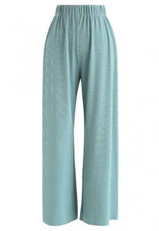 High-Waisted Ribbed Pants in Teal - NEW ARRIVALS - Retro, Indie and Unique Fashion