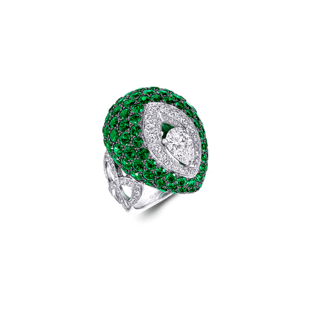 Bombé Pavilion Ring, Emerald and diamond | Graff