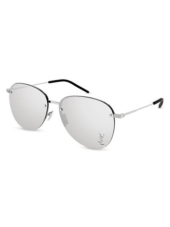 Saint Laurent Mirrored Metal 61MM Navigator Sunglasses | Saks Fifth Avenue
