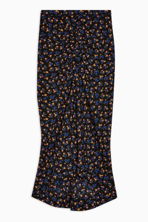 Indigo Floral Print Ruched Midi Skirt | Topshop