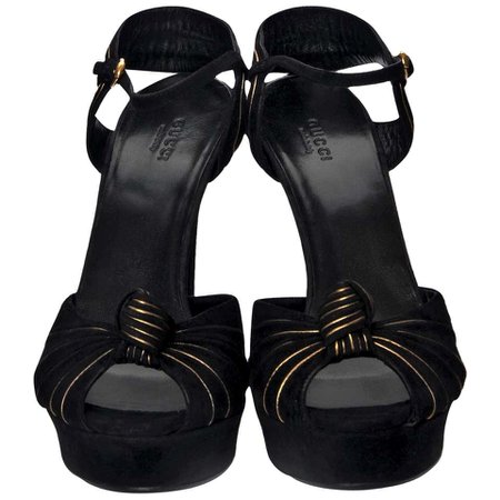 Gucci Suede Black and Gold Platform Heel