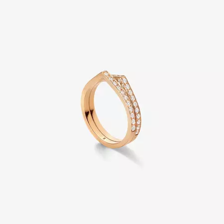 REPOSSI Antifer 2 rows ring in pink gold paved with diamonds