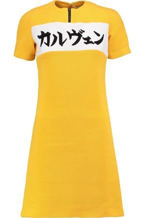 CARVEN Woman Waffle-Knit Cotton-Blend Mini Dress Yellow