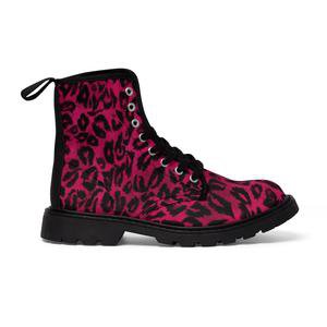 Hot Pink Leopard Men's Boots, Best Animal Print Winter Boots Laced Up – Heidikimurart Limited