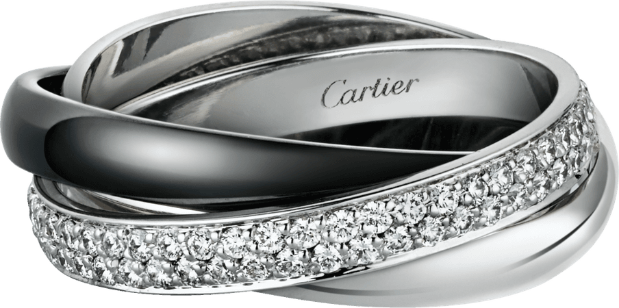 CRB4095500 - Trinity ring, ceramic, SM - White gold, ceramic, diamonds - Cartier