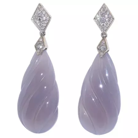 Fred Leighton Grey Chalcedony and Diamond Helix Pendant Earrings For Sale at 1stDibs | pendant grey earings, pendant grey earrings, fred leighton earrings
