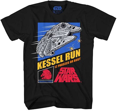 Amazon.com: Star Wars Millennium Falcon Han Solo Chewbacca Chewie Kessel Run Video Game Funny Humor Pun Mens Adult Graphic Tee T-Shirt (Black, Large): Clothing