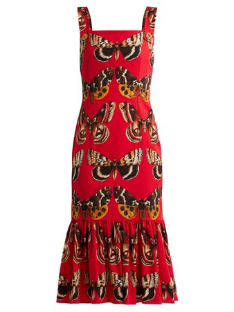 Butterfly-print silk-blend midi dress | Dolce & Gabbana | MATCHESFASHION.COM