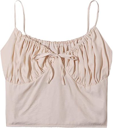 SheIn Women's Sexy Sleeveless Strappy Shirred Camisole Tie Front Crop Cami Top Gold X-Small at Amazon Women’s Clothing store