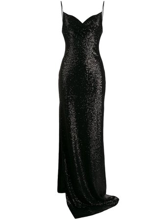 Black Balmain Long Sequinned Dress | Farfetch.com