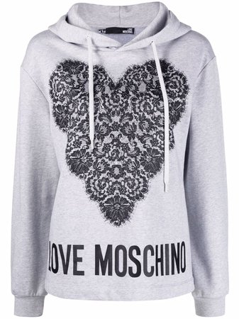 Love Moschino lace heart printed hoodie - FARFETCH