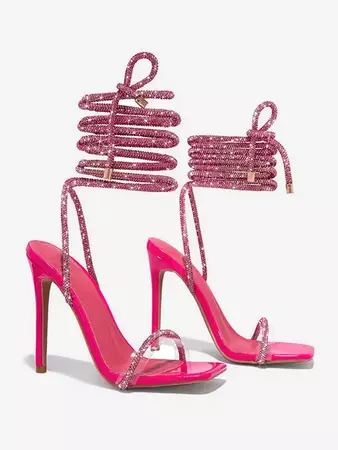 Metallic Sparkle Glitter Party Ankle Wrap Strappy Heeled Sandals In LIGHT PINK | ZAFUL 2024