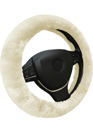 Andalus Brands Australian Sheepskin Wool Steering Wheel Cover for Women & Men - Universal 15 Inch Steering Wheels & Accessories - Eco-Friendly Wheel Cover for Car - Car Accessories (Pearl)