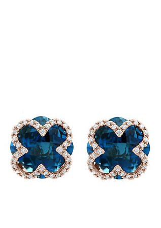 Effy® 1/5 ct. t.w. Diamond and 8.5 ct. t.w. London Blue Topaz Earrings in 14k Rose Gold