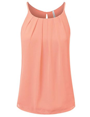 JJ Perfection Women's Round Neck Front Pleated Chiffon Tank Top Peach 2XL at Amazon Women’s Clothing store: