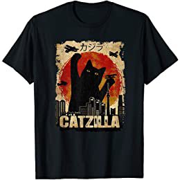 Amazon.com: Catzilla, Funny Cat, Japanese Sunset T-Shirt : Clothing, Shoes & Jewelry