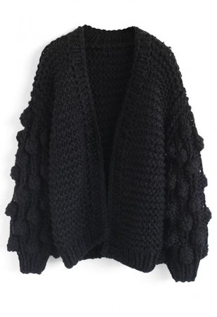 Cuteness on Sleeves Chunky Cardigan in Black - OUTERS - Retro, Indie and Unique Fashion