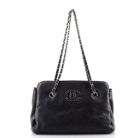 chanel black leather cc logo bag