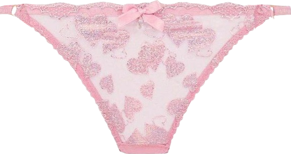 sheer pink thong with glittery hearts