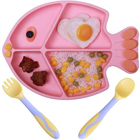 Amazon.com: KAVONOI Suction Plate for Babies, Silicone Divided Plates with Suction for Baby, Baby Spoon Fork Plate Set for Toddler Baby Dishes Kids Plates and Utensils- Blue Fish : Baby