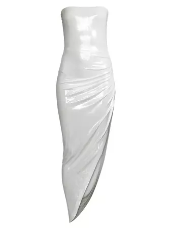 Shop Norma Kamali Asymmetric Strapless Lamé Gown | Saks Fifth Avenue
