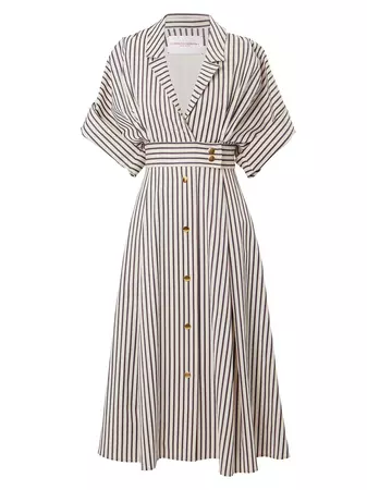 Shop Carolina Herrera Striped Cotton-Blend Short-Sleeve Shirtdress | Saks Fifth Avenue
