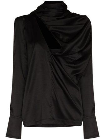Shop black Materiel draped-detail long-sleeve blouse with Express Delivery - Farfetch
