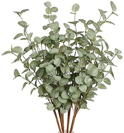 Amazon.com: 6 Pcs Artificial Greenery Stems Eucalyptus Leaf Spray in Green Greenery Stems Silk Plastic Plants Floral for Home Party Wedding Decoration: Kitchen & Dining