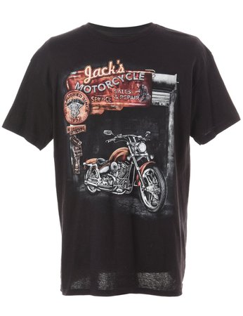 Unisex 1980s Motorcycle Printed T-shirt Black, L | Beyond Retro - E00582844