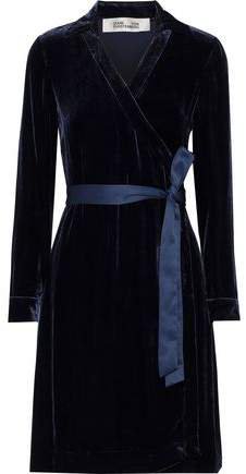 Tanya Satin-trimmed Velvet Mini Wrap Dress