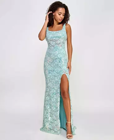 City Studios Juniors' Embellished Lace Square-Neck Gown - Macy's