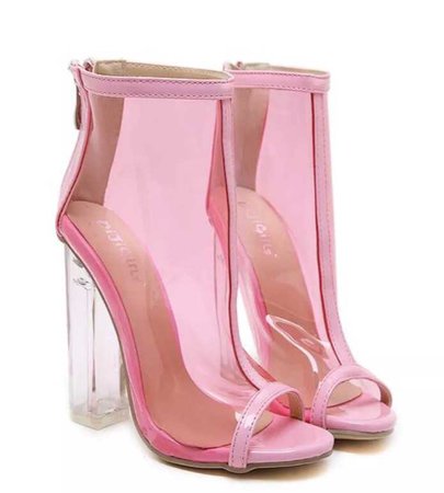 Pink clear perplex bootie heels