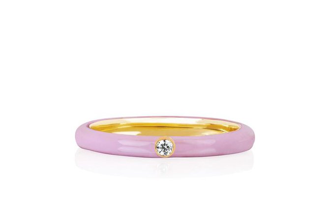 Jumbo Single Diamond Light Pink Enamel Stack Ring – EF Collection
