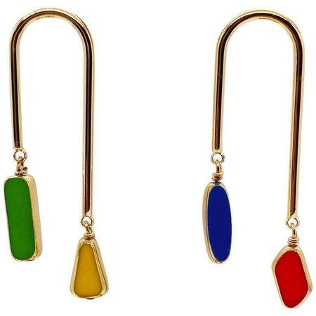 Vintage German Glass Beads edged with 24K gold Mismatch Multi-colored Earrings [edited]