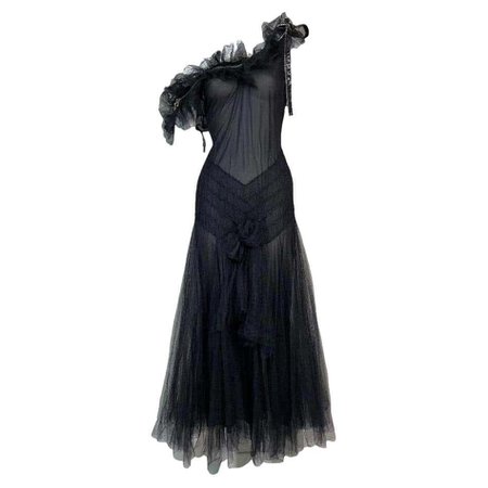 S/S 2001 Christian Dior John Galliano Runway Black Swan Tulle Zipper Dress For Sale at 1stDibs