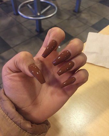 Brown Long Coffin Nails
