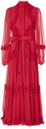 Patrizia Ruffled-Trim Silk Maxi Dress