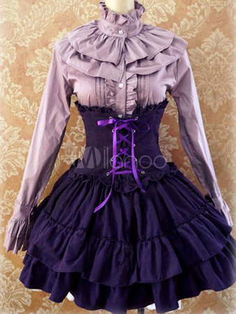 Gothic Lolita Dress SK Lavender High Waist Lace Up Ruffles Lolita Skirt - Milanoo.com
