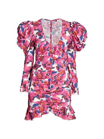 Isabel Marant Mireya Floral Puff-Shoulder Dress | SaksFifthAvenue