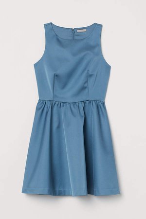 Short Satin Dress - Blue