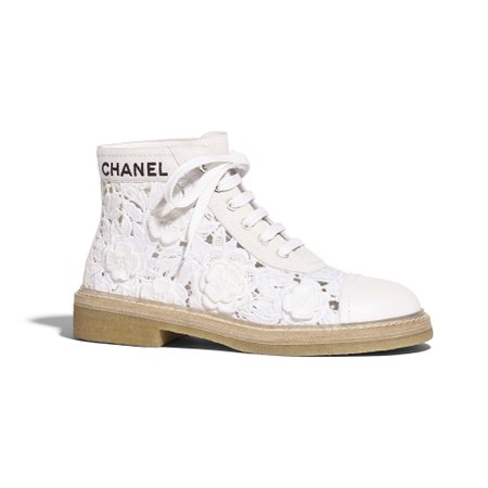 Embroidery & Lambskin White Lace-Ups | CHANEL