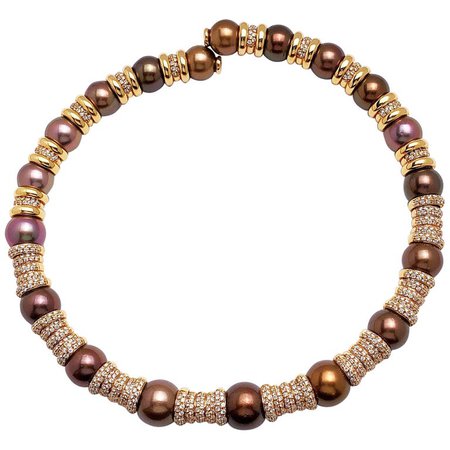 G. Verdi 18KT Rose Gold, 8.82ct. Diamond and SouthSea Brown Pearl Collar Necklace
