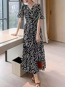 Amazon.com: SAXTZDS Spring Summer Vestidos Fashion Female Vintage Printed Short Sleeve Loose Dress Women Casual A-Line Long Dresses : Clothing, Shoes & Jewelry