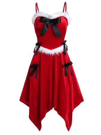 [30% OFF] Christmas Asymmetrical Spaghetti Strap Bowknot Dress | Rosegal