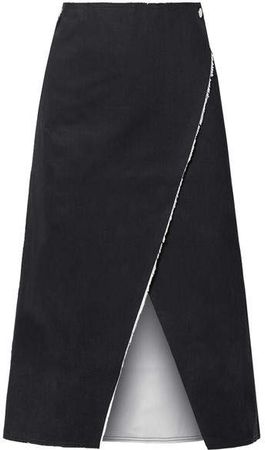 Mackie Frayed Denim Wrap Midi Skirt - Black