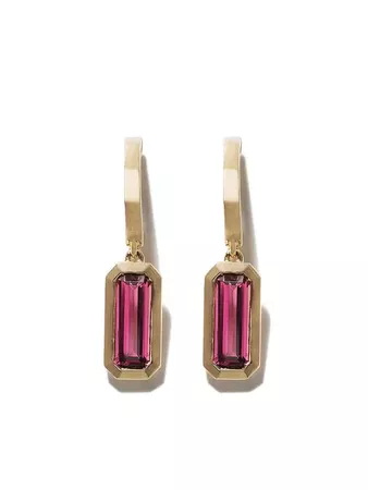 David Yurman- 18kt Yellow Gold Novella Hoop Drop Pink Tourmaline Earrings